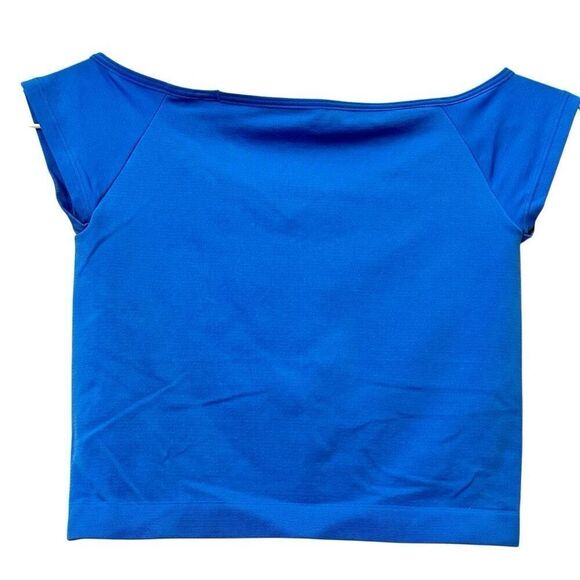 Out From Under Cropped Ribbed Short Sleeve V-Neck Top Blue T-Shirt XS/S - Picture 1 of 3